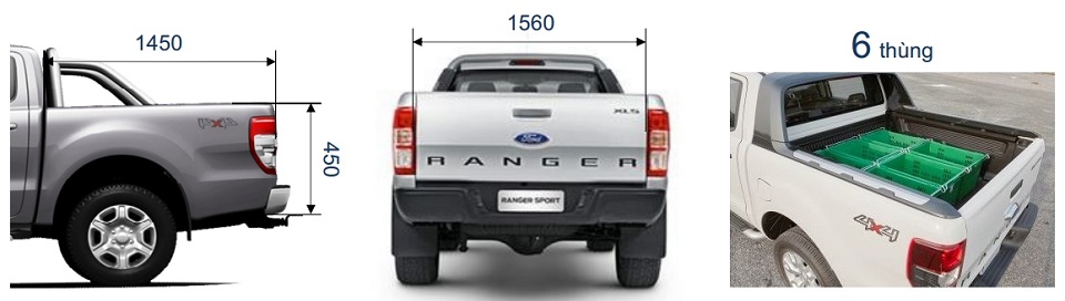 Kích thước thùng xe bán tải Ford Ranger