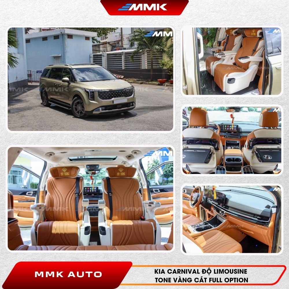 Kia Carnival độ limousine tone vàng cát full option